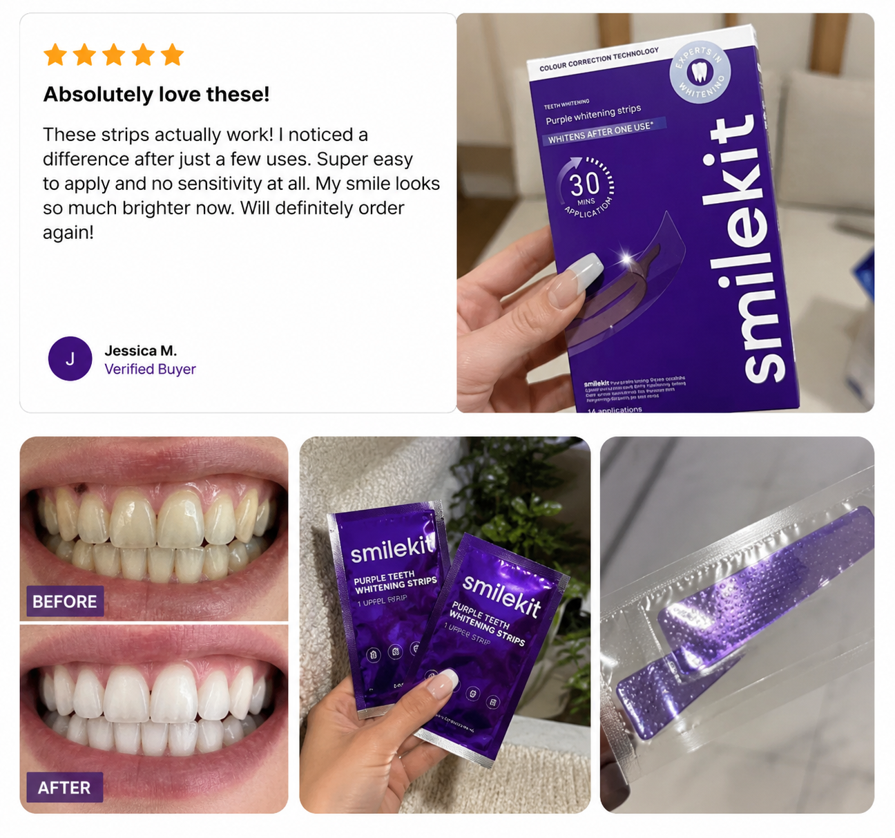 Purple teeth whitening strip
